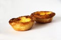 Traditional Portuguese custard pastry called a pasteis de nata isolated on white background