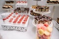 Delicious sweets on candy buffet. Candy bar Royalty Free Stock Photo