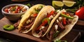 Delicious Taco Meal with Mexican Flavors: Authentic Street-Style Beef Taco on a Fresh Tortilla with Onion, Lime Royalty Free Stock Photo