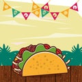 Delicious taco mexican food with party garlands