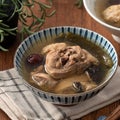 Delicious Taiwanese peeled green chili pepper chicken soup with mushroom