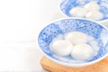 Delicious tang yuan, yuanxiao in a small bowl. Asian traditional festive food rice dumplings ball with stuffed fillings for