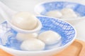 Delicious tang yuan, yuanxiao in a small bowl. Asian traditional festive food rice dumplings ball with stuffed fillings for