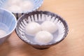 Delicious tang yuan, yuanxiao in a small bowl. Traditional festive food rice dumplings ball with stuffed fillings for Chinese Royalty Free Stock Photo