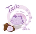Delicious taro ice cream flavor purple on white background.