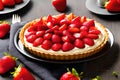 Strawberry Tart on a platter that sits on a table. Generative-AI