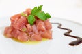 A delicious tartare of fresh Mediterranean tuna. Seasoned with extra virgin olive oil and parsley