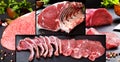 Delicious and tasty food collage of raw meat and butchery products Royalty Free Stock Photo