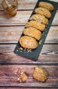 Delicious and tasty Greek honey cookies with walnuts called melomakarona