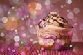 Delicious tasty homemade cakes with bokeh light background Royalty Free Stock Photo