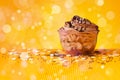 Delicious tasty homemade cakes with bokeh light background Royalty Free Stock Photo