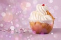 Delicious tasty homemade cakes with bokeh light background Royalty Free Stock Photo