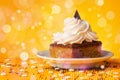 Delicious tasty homemade cakes with bokeh light background Royalty Free Stock Photo