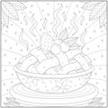 Delicious and tasty hot apple pie with strawberry and fruit. Learning and education coloring page illustration for adults and chil