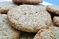 Delicious, tasty, sweet brown cookies, made with oatmeal and white wheat integral whole grain flour, sweets, sweetmeats, food