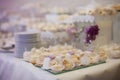 Delicious & tasty white decorated cupcakes at wedding reception
