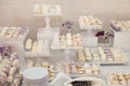 Delicious & tasty white decorated cupcakes at wedding reception