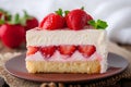 Delicious temptation Strawberry cheesecake displayed on rustic wooden table Royalty Free Stock Photo