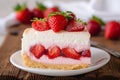 Delicious temptation Strawberry cheesecake displayed on rustic wooden table Royalty Free Stock Photo