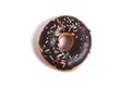 Delicious tempting chocolate donut with toppings unhealthy nutrition sugar sweet addiction concept