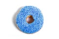 Delicious tempting donut with blue toppings unhealthy nutrition sugar sweet addiction concept
