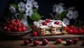Delicious and tempting homemade cherry pie with fresh juicy cherries on rustic wooden background Royalty Free Stock Photo