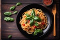 Delicious and tempting pasta on dark template background Royalty Free Stock Photo