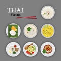 Delicious Thai Food set with grey background.