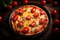 Delicious thin crust pizza with mozzarella, tomatoes, and herbs Royalty Free Stock Photo