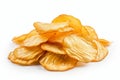 Crispy Delight: Perfectly Fried Thin Potato Chips Isolated on a Pristine White Background
