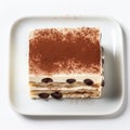 Delicious Tiramisu Cake On White Plate - A Perfect Dessert