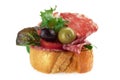 Delicious toasted crostini topped with Salami Royalty Free Stock Photo