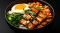 Delicious tofu bowl with egg and vegetables Royalty Free Stock Photo