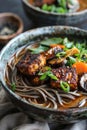 Delicious tofu stir-fry with soba noodles and vegetables