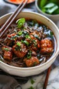 Delicious tofu stir-fry with soba noodles and vegetables