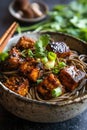 Delicious tofu stir-fry with soba noodles and vegetables