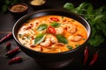 Delicious Tom Yam Kung: Spicy Thai Soup with Prawn and Coconut Milk AI Generated Royalty Free Stock Photo