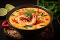 Delicious Tom Yam Kung: Spicy Thai Soup with Prawn and Coconut Milk AI Generated Royalty Free Stock Photo