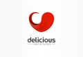 Delicious, tongue in heart shape creative symbol concept. yummy, good taste, pleasure abstract business logo idea. Tasty