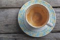 Top view of empty Hot coffee espresso, cappuccino, latte in ceramic white cup on wooden table with copy space Royalty Free Stock Photo