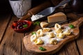 A Delicious tortellini di formaggio with cheese and pepper filling Royalty Free Stock Photo