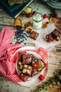 The delicious fudgy brownies on a table Royalty Free Stock Photo