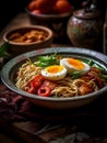 Asian fried noodles with egg and vegetables