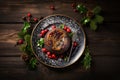 Delicious traditional Christmas Pudding for holiday. Generative AI Royalty Free Stock Photo