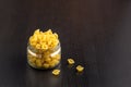 Delicious traditional conchiglie paste shells Italian macaroni pasta in the glass jar