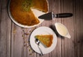 Delicious Traditional Dessert Knafeh with cheese and pistachios and orange flower syrup Royalty Free Stock Photo