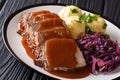 Delicious traditional German dinner Sauerbraten - slowly stewed