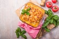 Delicious traditional italian lasagna made with minced beef bolognese sauce Royalty Free Stock Photo