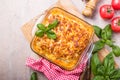 Delicious traditional italian lasagna made with minced beef bolognese sauce Royalty Free Stock Photo