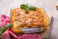 Delicious traditional italian lasagna made with minced beef bolognese sauce Royalty Free Stock Photo